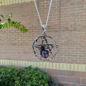 NEW Halloween Purple Amethyst Spider Crawling Pendant Encased Crystal